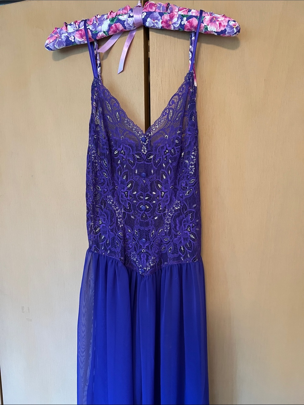 Purple Lace Bodice Chiffon Negligee
